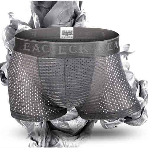 1pc Solid Boxer Mens Panties Underwear Underpants Cool Ice Silk Boxers Super Breathable Sexy Slim Man Mesh Shorts Plus Size