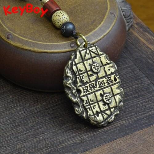 Heavy Brass Chinese Chess Checkerboard Pendants for Keychain Bag Lanyard Hanging Charms Vintage Metal Lucky Car Key Ring Jewelry