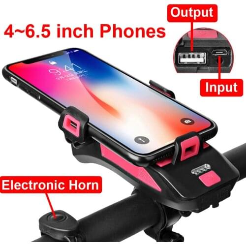 4000 mAh Bicycle LED Light Multi-function 4 in 1 USB Rechargeable Bike Headlight Horn Phone Holder Powerbank Cycling Accessories