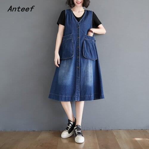Sleeveless vintage for women casual loose long spring summer denim vest dress elegant clothes 2021 ladies dresses