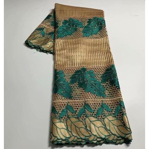 Embroidery Leaf Nigerian Milk Silk Water Soluble Lace Fabric With Stones 5 Yards High Quality Latest French Party Dress Material