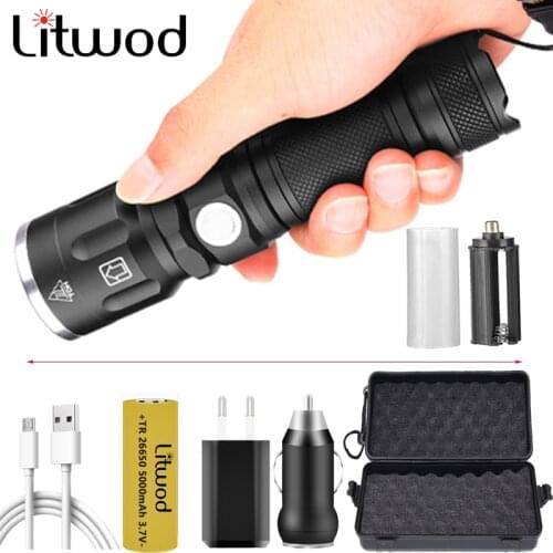 XHP70 Powerful Rechargeable Zoom Hunting LED Flashlight Torch Light Lanterna 1* 18650 or 1* 26650 Battery Bulbs