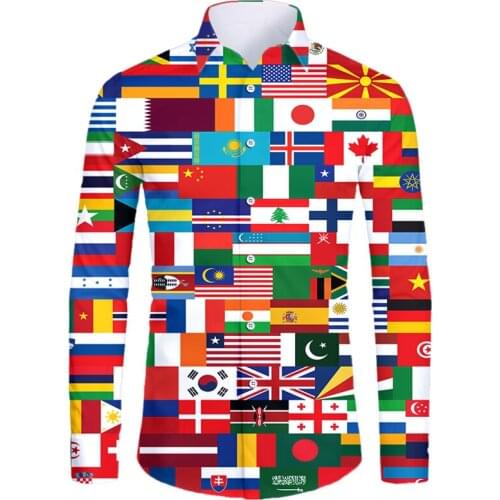 Patchwork Flag Pattern New Long-sleeved Shirt Homme/femme 3d Print Funny Casual Fall Streetwear Harajuku Button Shirt Wholesale