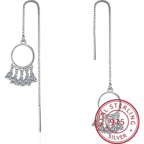 New Fashion Silver Bohemia AAA Zirconia tassel Dream Catcher Dreamcatcher Long 925 Drop Earrings For Women Jewelry