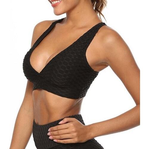 Sports Tops Women 2021 Sexy Deep V-neck Running Underwear No Trace Foam Jacquard Bra Fitness Yoga Vest Cycling Sportswear Breath