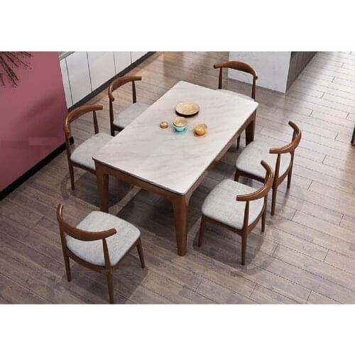 1.5m Nordic fire stone solid wood rectangular modern simple walnut color dining table with 4 chairs suit for small apartment