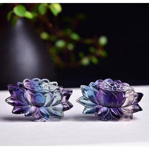1PC Beautiful Natural Colorful Fluorite Flower Crystal Stone Hand Carved Ornament Healing Love As Gift