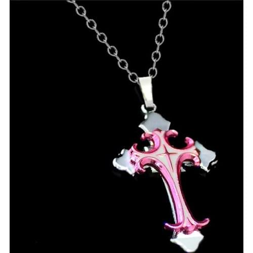 24PCS/Lot Pink Cross Charm Pendant Chain Necklace Christian Jesus Jewelry Mens Large Layered Family Religious Necklaces Collier