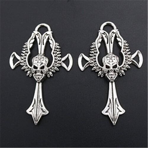 4pcs Silver Plated Large Pagan Skull Crosses Pendant Punk Necklace Metal Accessories DIY Charms Jewelry Crafts Making A1422