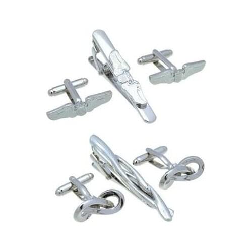 5sets/lot Creative Angel Wing Cufflinks Tie Clip Set Hollow Twist Knot Shape Cuff Links&Tie Pin Bar Set Men Jewelry Wholesale