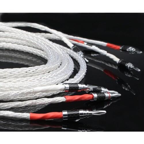 8AG Silver Plated OCC 16 Strands Audio Cable With Rhodium plating banana Plug HIFI Cable