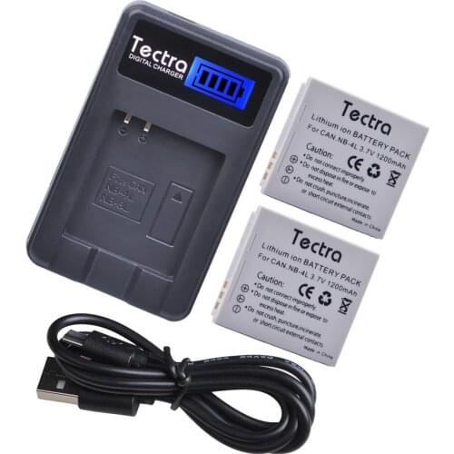 Tectra 2pc 1200mAh for Canon NB-4L NB 4L Battery+LCD Charger for Canon IXUS 30/40/50/55/60/65/80 IS/100