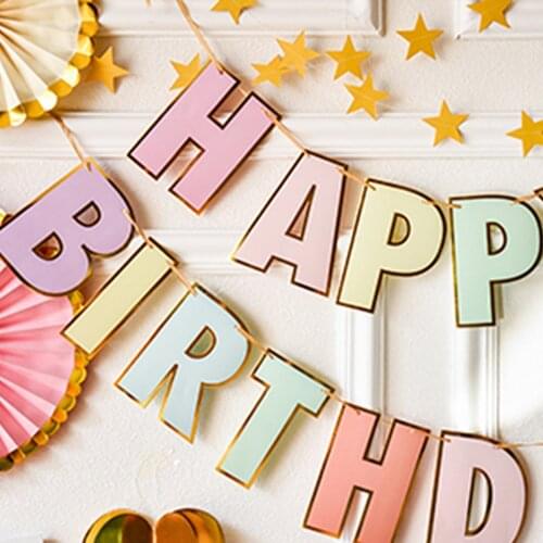HAPPY BIRTHDAY Banner Macaron Candy Pastel Garland Bunting Boy Girl Baby Shower 1st Birthday Pastel Party Decoration Christening
