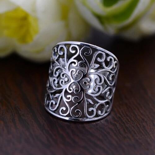 BOCAI Real s925 pure silver jewelry rings for woman vintage Thai silver pattern female model engraved woman ring silver