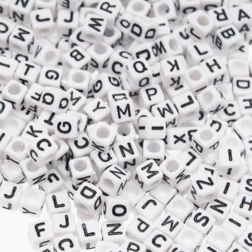 CHONGAI Mixed White Alphabet/ Letter Acrylic Cube Beads For DIY Jewelry Making 6x6mm 500PCS