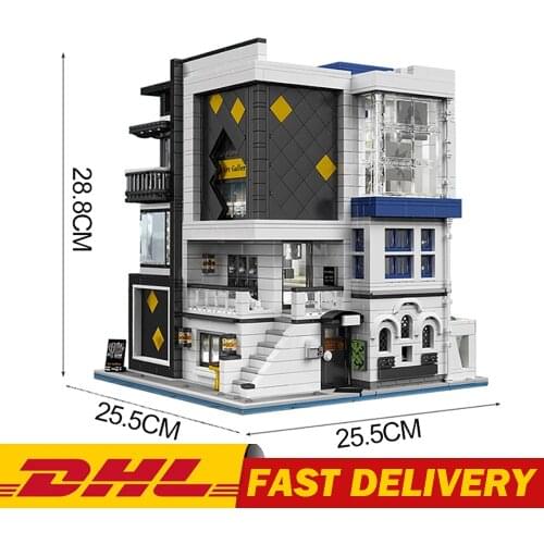 MOULD KING 16043 Street Building Toys The Art Gallery Showcase With Led Parts Assembly Building Blocks Kids Christmas Gifts