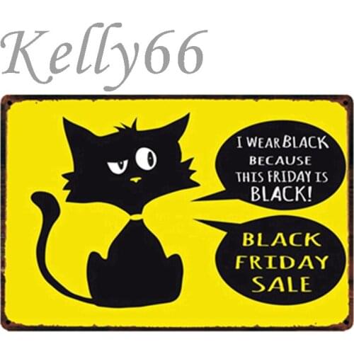 [ Kelly66 ] Black Cat Metal Sign Tin Poster Home Decor Bar Wall Art Painting 20*30 CM Size y-1783