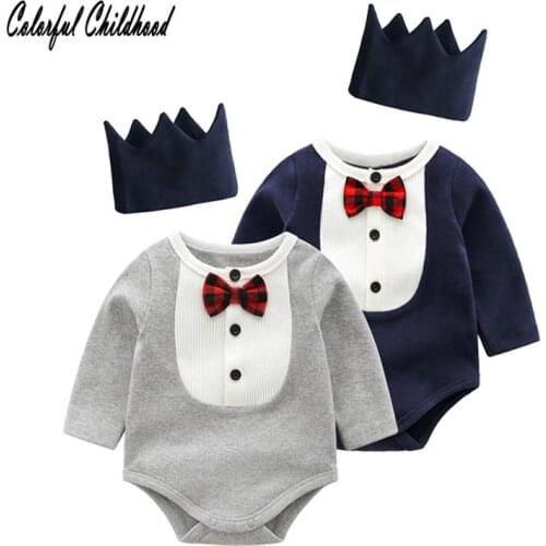 Cartoon crown design boys romper Spring long sleeve cotton newborn jumpsuit toddler kids overalls children bodysuit for boy