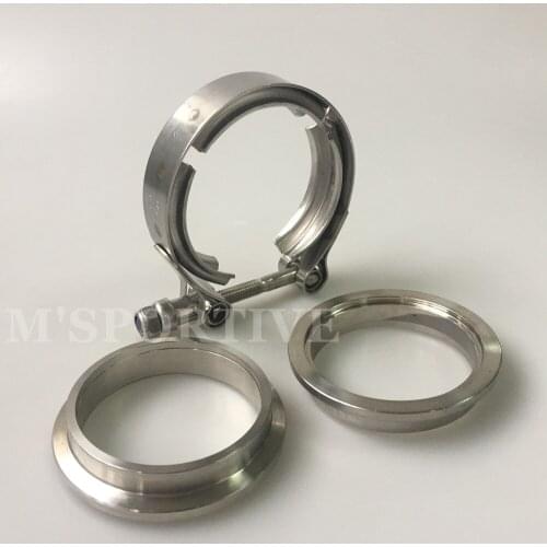 MSPORTIVE -2.5" Inch 63.5mm SUS 304 Stainless Steel V-Band Clamp Flange Kits Exhaust Pipe clamps