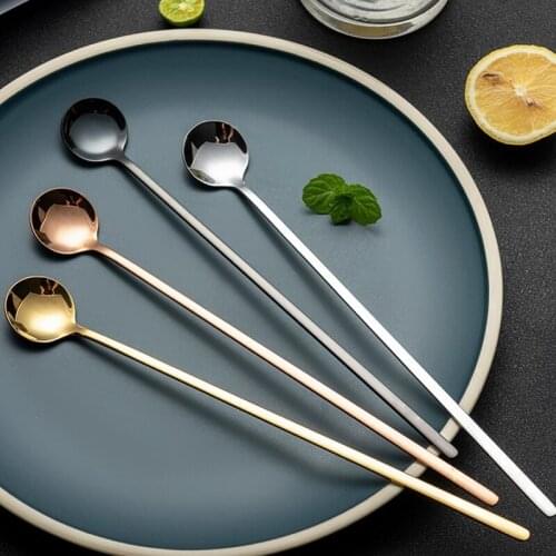 KONCO Ice Tea Spoon Coffee Scoop Mixing Ice Cream Spoon Stainless Steel Cocktail Stirring Bar Accessoriess