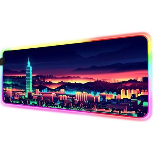City Night View RGB Mouse Pad Neon Gamers Accessories LED Mousepad Large with Backlit Rubber Mat Mouse for Pc Desk Rug Laptop