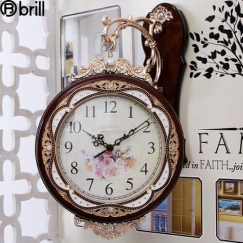 Creative Luxury Double-Sided Wall Clock Metal Retro Metal Big Clocks Watch Living Room Clocks Silent 3d Design Wall Home Decor