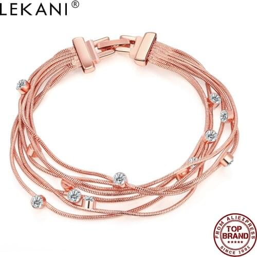 LEKANI Charm Bracelets For Women Multi-Chain Personality Rose Gold Female Bracelet Fashion Anniversary Jewelry Recommend New