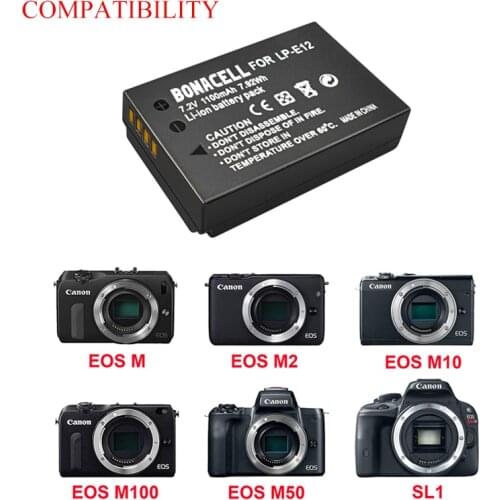 Bonacell 1100mAh LP E12 LP-E12 Batteries for Canon Rebel SL1 EOS 100D EOS M EOS M2 EOS M10 Mirrorless Digital Camera