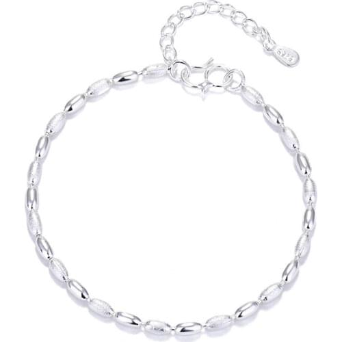 Fashion 925 Sterling Silver Bracelet Womens Link Elegant Style Simple Girls Charms Rice Chain Bangle Wedding Jewelry Gifts