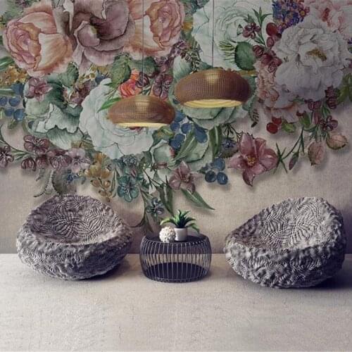 Custom Papel De Parede 3D Wall Painting European Modern Retro Nostalgic Hand Painted Floral Flowers Mural Living Room Wallpaper