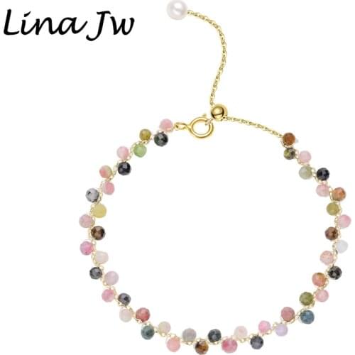 Lina Jw 3MM Natural Stone Tourmaline Bracelet on Hand for Women Jewelry Party /Wedding Luxury Gift Set Handwork