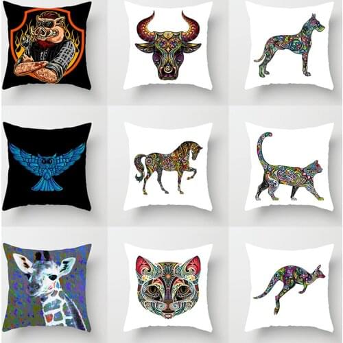 Lion cheetah Dog elephant Pillow Case Covers Decor Animals Cushion Cover for Sofa Home Super Soft Short Plush Pillowcase 45*45cm
