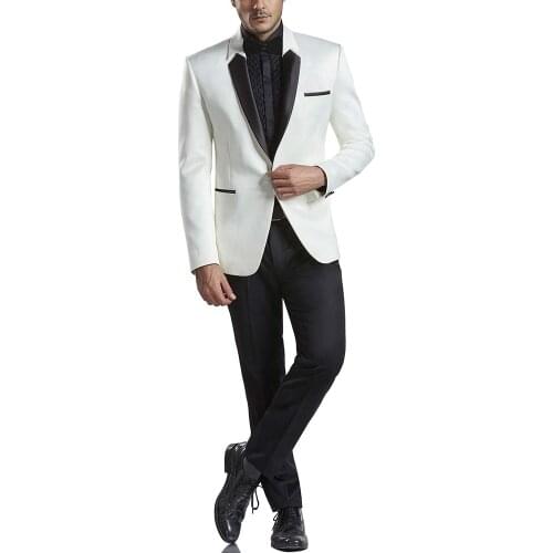 New Arrival Men Suits Ivory and Black Groom Tuxedos One Button Groomsmen 2 Pieces Wedding Best Man ( Jacket+Pants+Tie ) C998