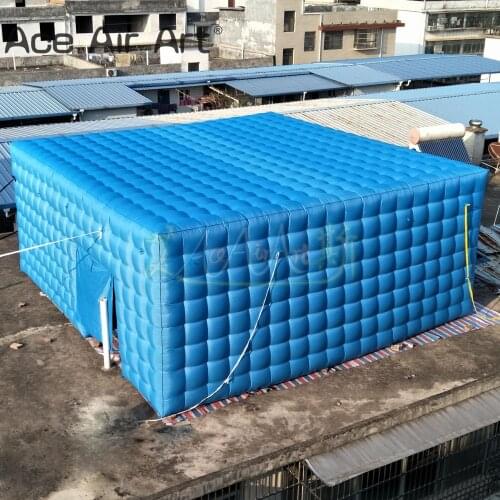 Outdoor giant blue inflatable cube tent,Foldable air square marquee with lights for big commercial event and shelter