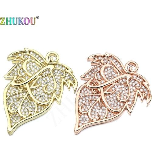 33*41mm Handmade Brass Cubic Zirconia Pineapple Leaf Charms Pendants for Jewelry Findings, Hole: 1.5mm, Model: VD324