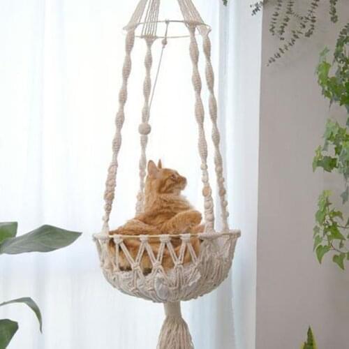 Handmake Cat Hanging Hammock Seat Cute Hanging Pet Beds Woven Fringe Swing Bed Bohemian Style Wall Decoration Cat Supplies