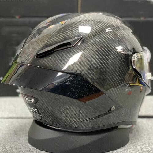 Full Face Carbon Fiber Professional Racing Helmet Glossy Black Carbon Motorcycle Helmet Replica with Detachable Spoiler Replica