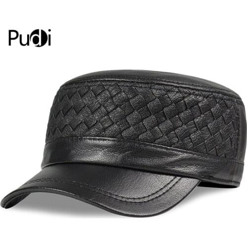 Pudi Genuine Leather Baseball Cap Men Hats And Caps Solid Color Brown Black Leather Leisure Fashion Travel Biker HL187