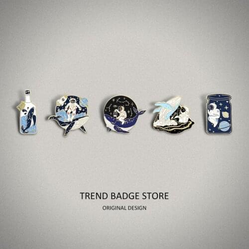 Astronaut Whale Enamel Lapel Pins Demin Jacket Brooches Bag Hat Badges Planet Pins Jewelry Gift for Friend