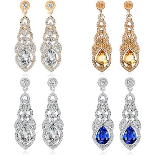 Luxury Fashion 4 Colors Jewelry Boho Style Blue Crystal Drop Earrings for Women Bridal Wedding Earrings Jewelry Gift Wholesale