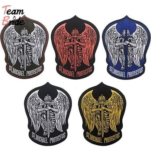St Saint Michael Protect Us Embroidered Patch Tactical Military Army Operator Patches with Hook and Loop Fastener Backing