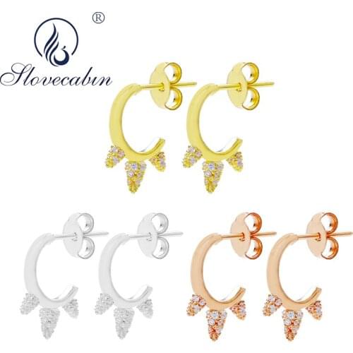 Slovecabin Authentic 925 Sterling Silver Circle Drop Earrings With Clear CZ For Women Wedding Fine Jewelry Making Wholesale