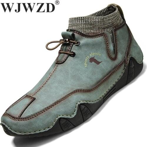 Vintage Ankle Boots Men Winter Plush Western Mens Boots Warm Fur Snow Boots Casual Shoes Male Leather Sneakers Plus Size 38-46