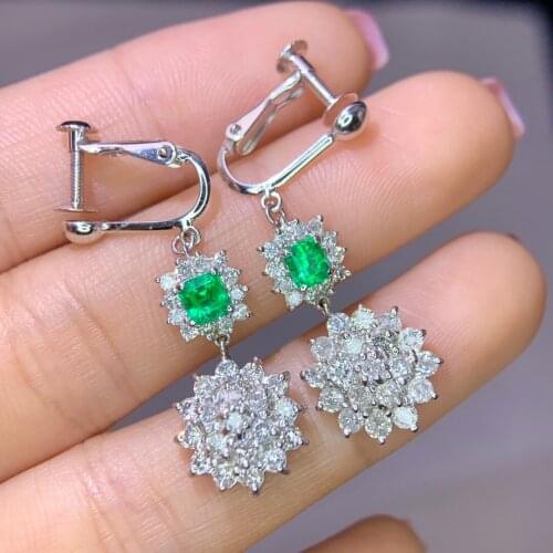 XHD515 Fine Jewelry Solid 18k Gold Nature Green Emerald 0.23ct Gemstones Earrings for Women Fine Jewelry Birthday Presents