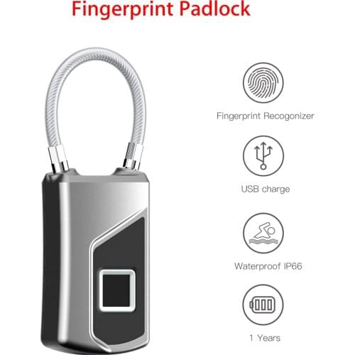 Fingerprint Door Lock Padlock Smart Keyless Cabinet Suitcase Portable Micro USB Security Padlock Door Luggage Lock