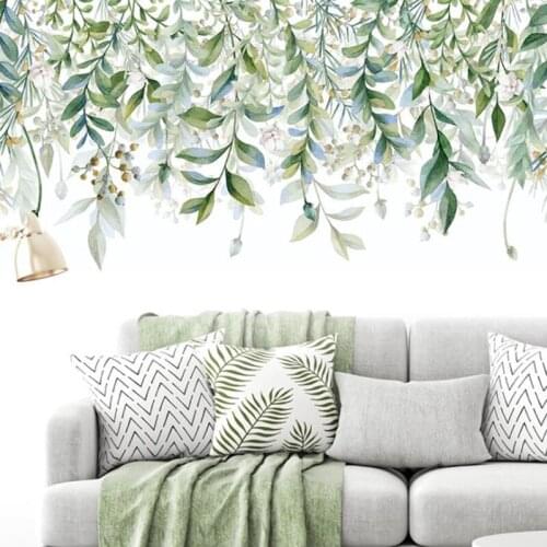 Green Leaves Waterproof Wall Stickers For Bedroom Living Room Sofa DIY Wall Decals Door Removable Murals