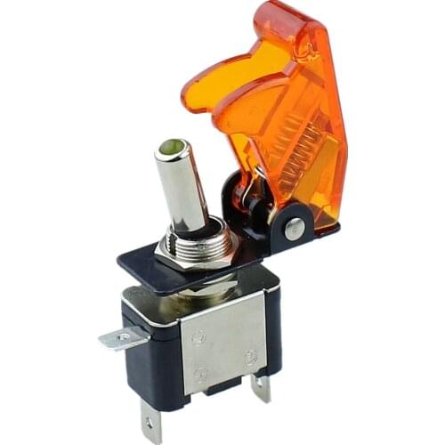 Yellow illuminated LED Toggle Switch With Missile Style Flick Cover Car Dash 12V