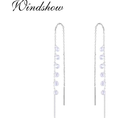 925 Sterling Silver Chains Link Round CZ Beads Tassel Drop Long Earrings For Women Girls Jewelry Orecchini Aros Aretes Oorbellen