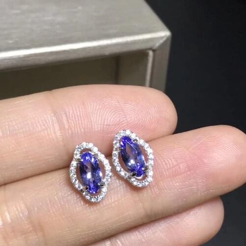 Natural blue tanzanite gem earrings 925 silver Natural gemstone earring women fashion elegant Bulge geometry Earrings jewelry