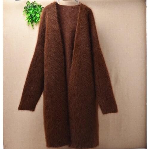 Top mujer women autumn thick warm long tops angora rabbit fur mink cashmere cardigans long sleeves sweater mantle coat winter